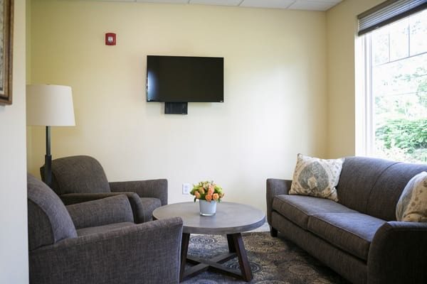 comfortable seating and a television in our comfort room